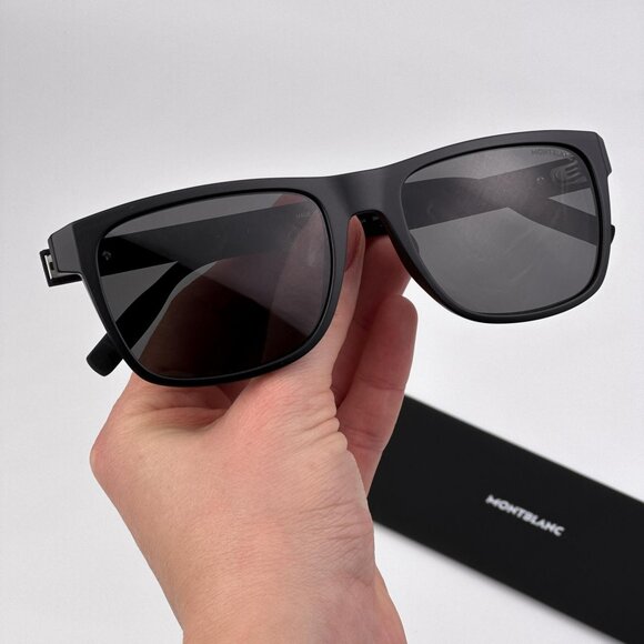 Montblanc Men Sunglasses Matte Black Grey Rectangle Frame GreyModel MB0209S